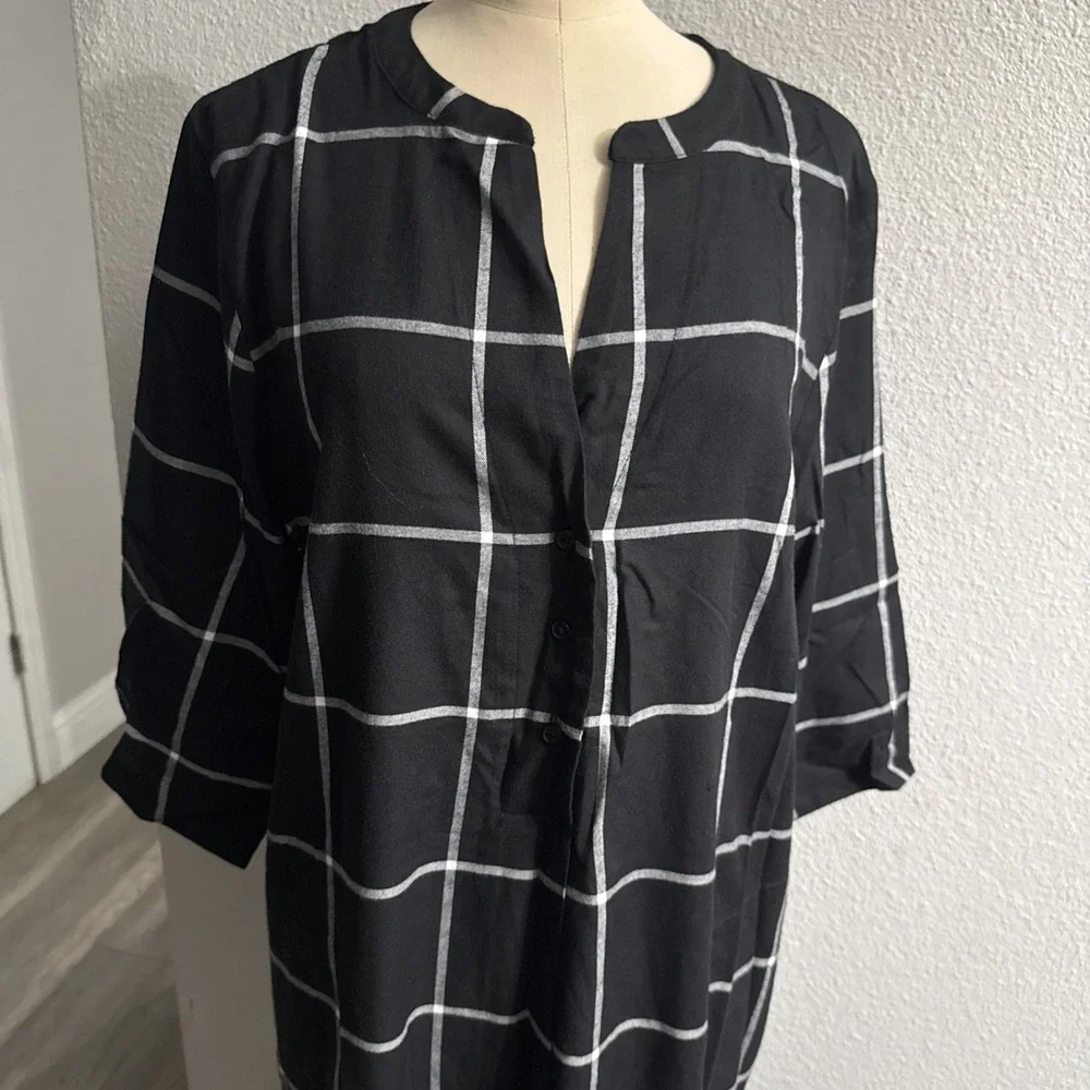 Donna Karan SleepWear Women's Black Plaid Woven Maxi Sleep‎ Shirt Medium NWT New